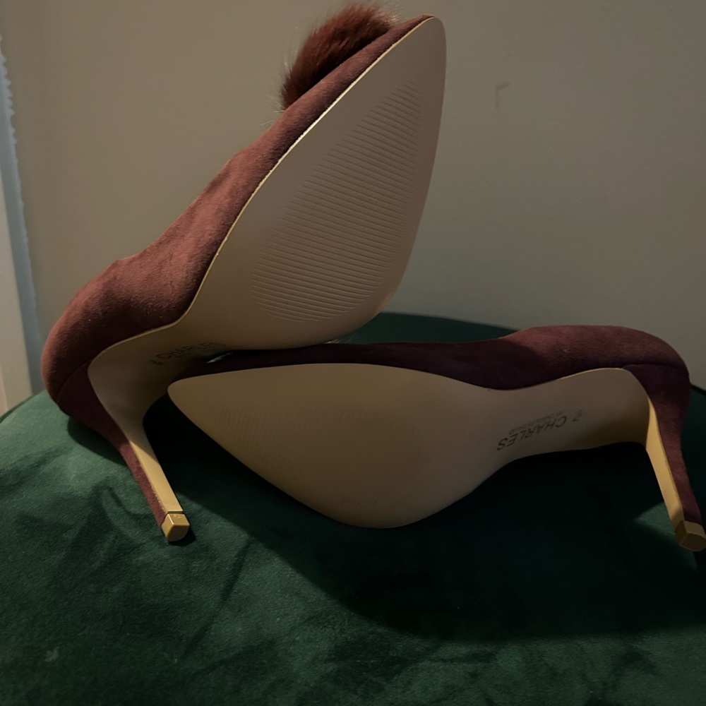 Charles by Charles David Women's Burgundy Suede Pointed-Toe Pumps with Pom - Picture 3 of 3